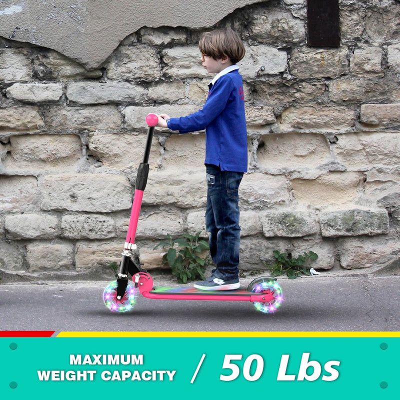 HOVERSTAR Kick Scooter for Kids, LED Light Up Wheels and Pedal, 3 Adjustable Height(27, 29, 31inch) Suitable for Children of More Ages