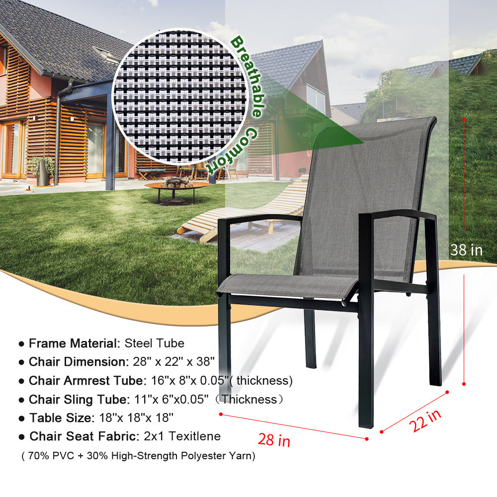 V-FIRE Outdoor Patio & Porch Furniture Sets 3 Pieces, All-Weather Chairs and Table