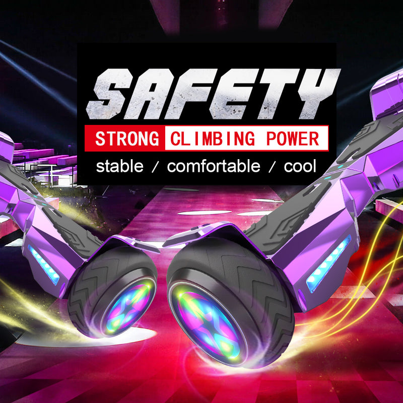 H-Warrior Hoverboard with LED Wheels, Bluetooth Speaker | Chrome Purple