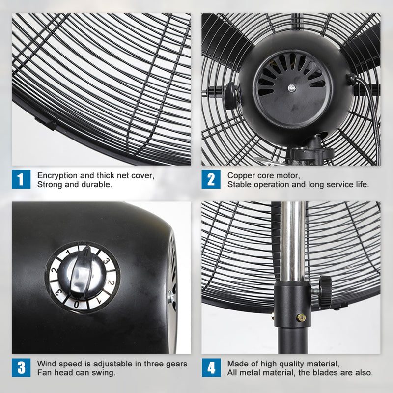 Industrial Pedestal Fan, 30"& 26" Diameter Commercial Oscillating Fan Made by Heavy Duty Metal Structure and Blade, Adjust Height, 3- Speed Control Suitable to Warehouse, Shop, Garage, and Workspace.