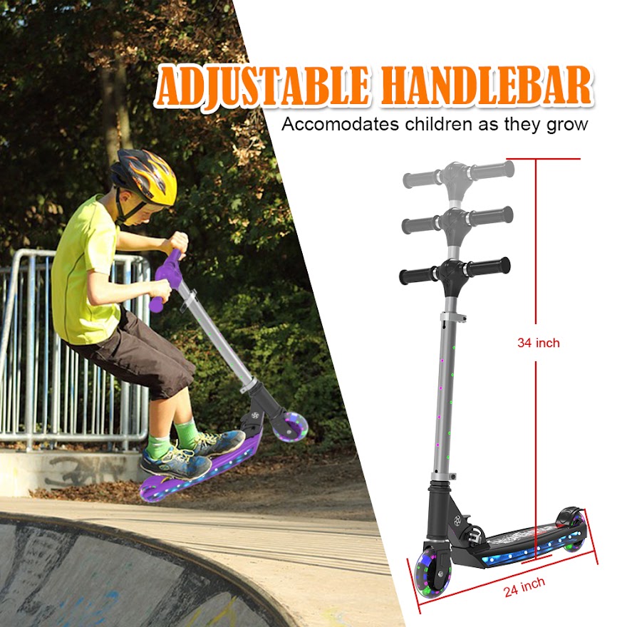 Kick Scooter for Kids, LED Light-up Scooter, Adjustable Handlebar,Includes  Lights on Stem & Wheels, Ages 6+
