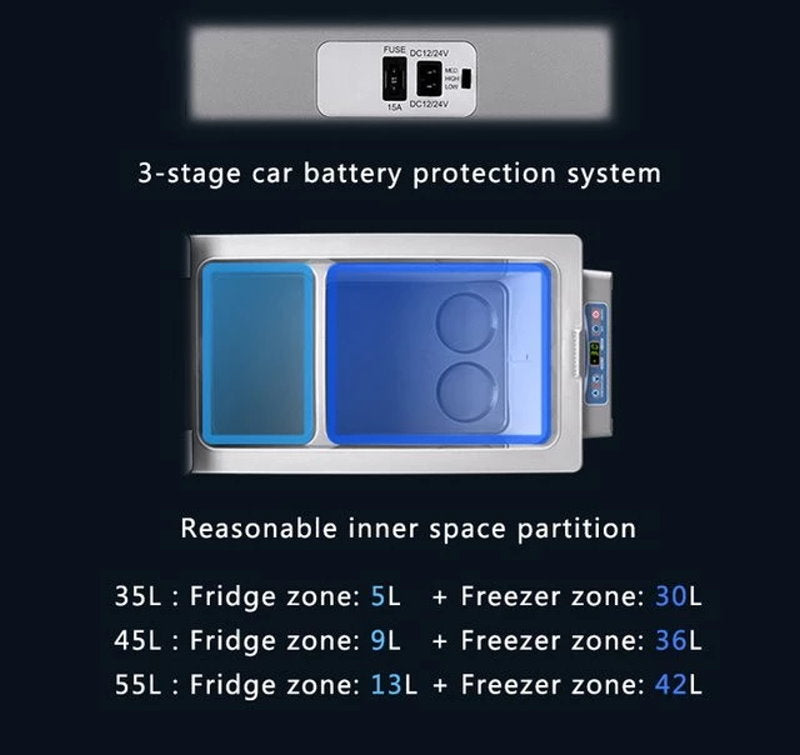 KAPAS 52L(55 Quarts) DC 12/24V portable compressor refrigerator freezer car fridge for car, home, truck and camping