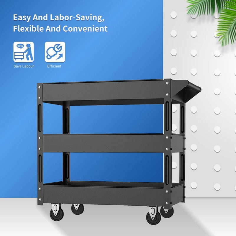 KAPAS Steel 3-Shelf Multipurpose Utility/Supply/Service/Tool Cart Great for Garage, Warehouse, Cleaning, Office & Workplace