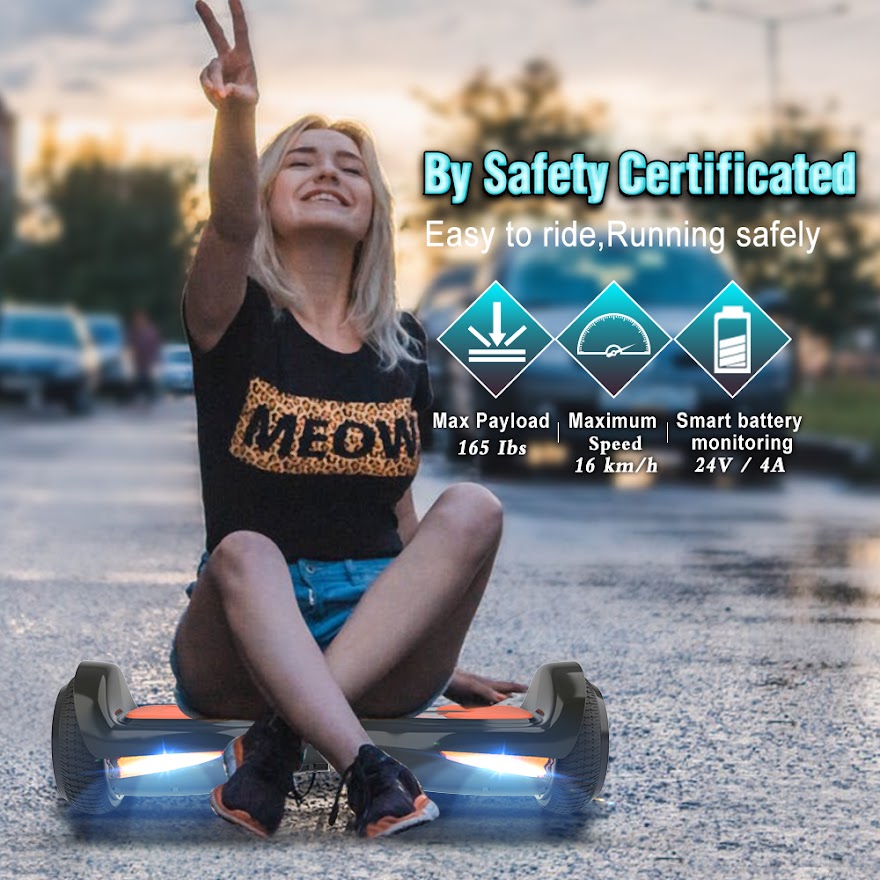 Bluetooth Hoverboard with Pearl Skin, 6.5" Self Balancing Scooter with Wireless Speaker for Music, with LED Light up Pedal and Wheels for Fun