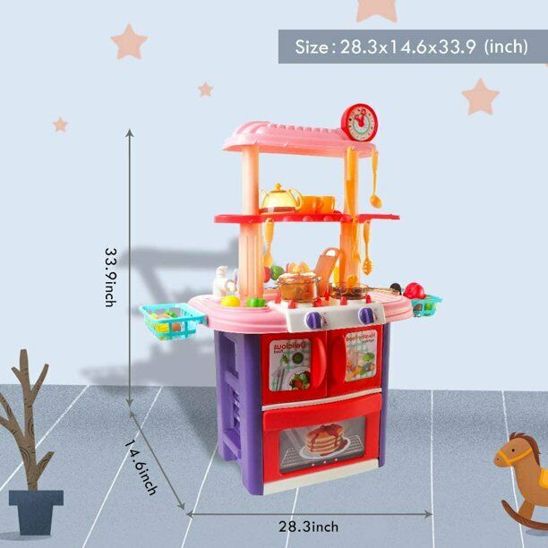 HILLO BBQ & Kitchen Playset for Kids, Double Side Cooking Accessories Set Pink