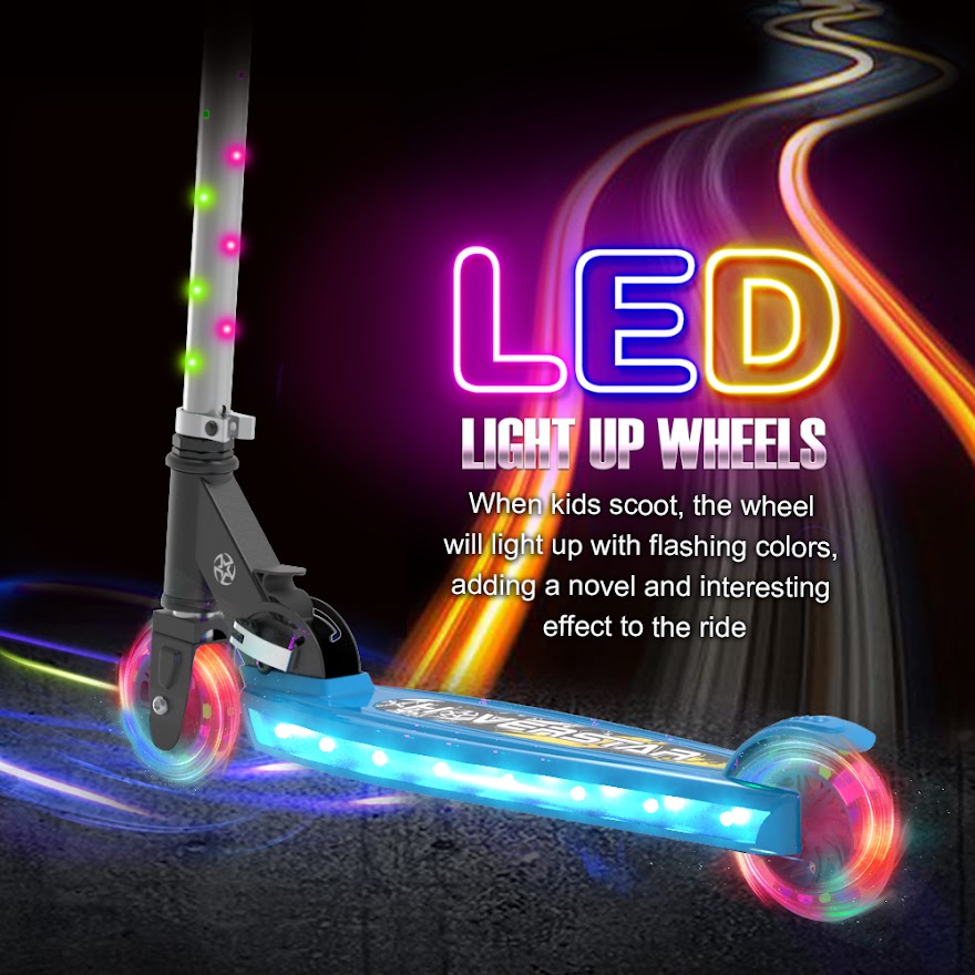 Kick Scooter for Kids, LED Light-up Scooter, Adjustable Handlebar,Includes  Lights on Stem & Wheels, Ages 6+
