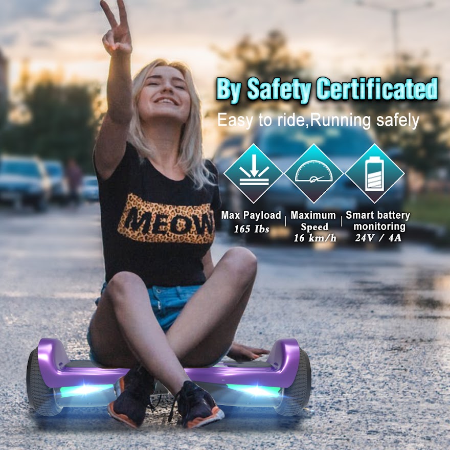 Bluetooth Hoverboard with Pearl Skin, 6.5" Self Balancing Scooter with Wireless Speaker for Music, with LED Light up Pedal and Wheels for Fun