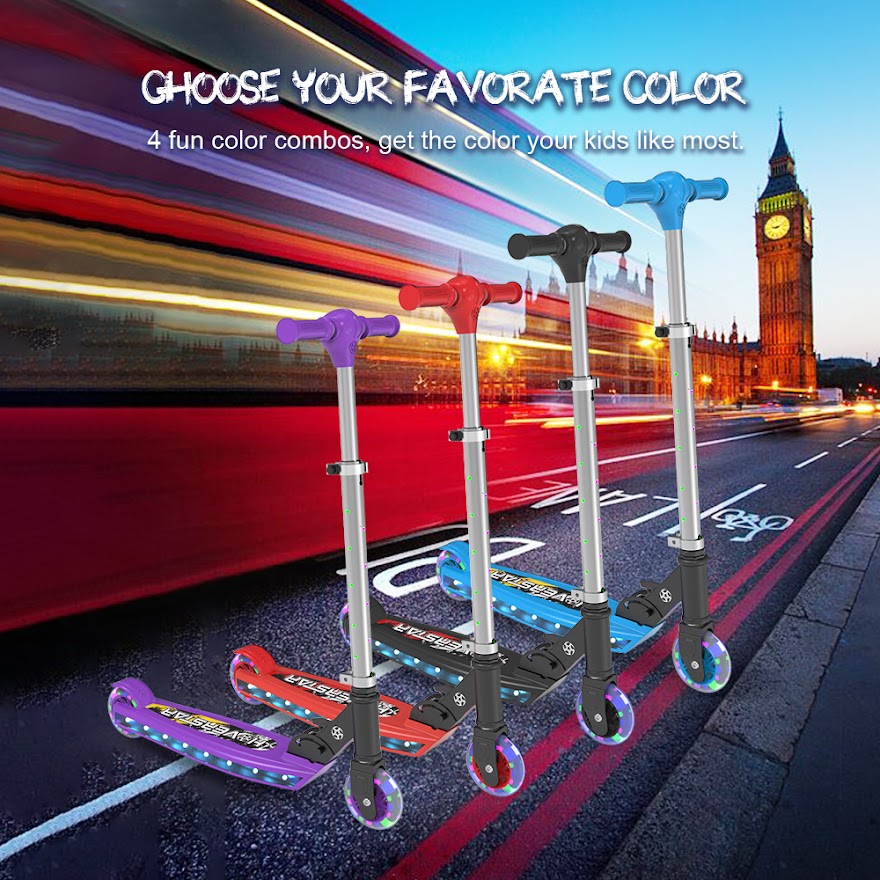 Kick Scooter for Kids, LED Light-up Scooter, Adjustable Handlebar,Includes  Lights on Stem & Wheels, Ages 6+