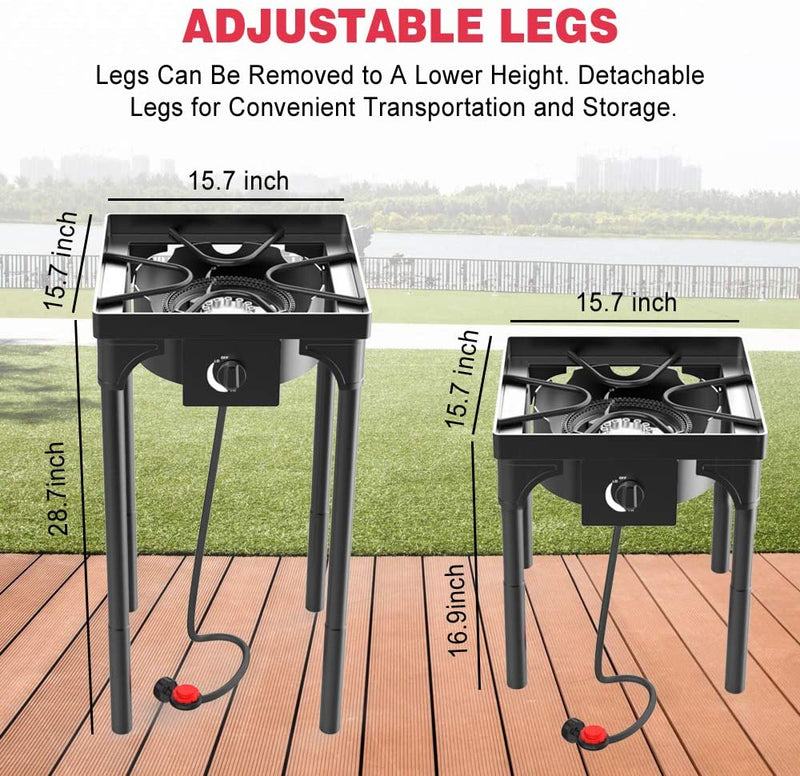 Kapas Outdoor & Indoor Portable Propane Stove, Single & Double Burners with Gas Premium Hose, Detachable Legs for Backyard Kitchen, Camping Grill, Hiking Cooking, Outdoor Recreation (DB01-Medium,1 Burner)