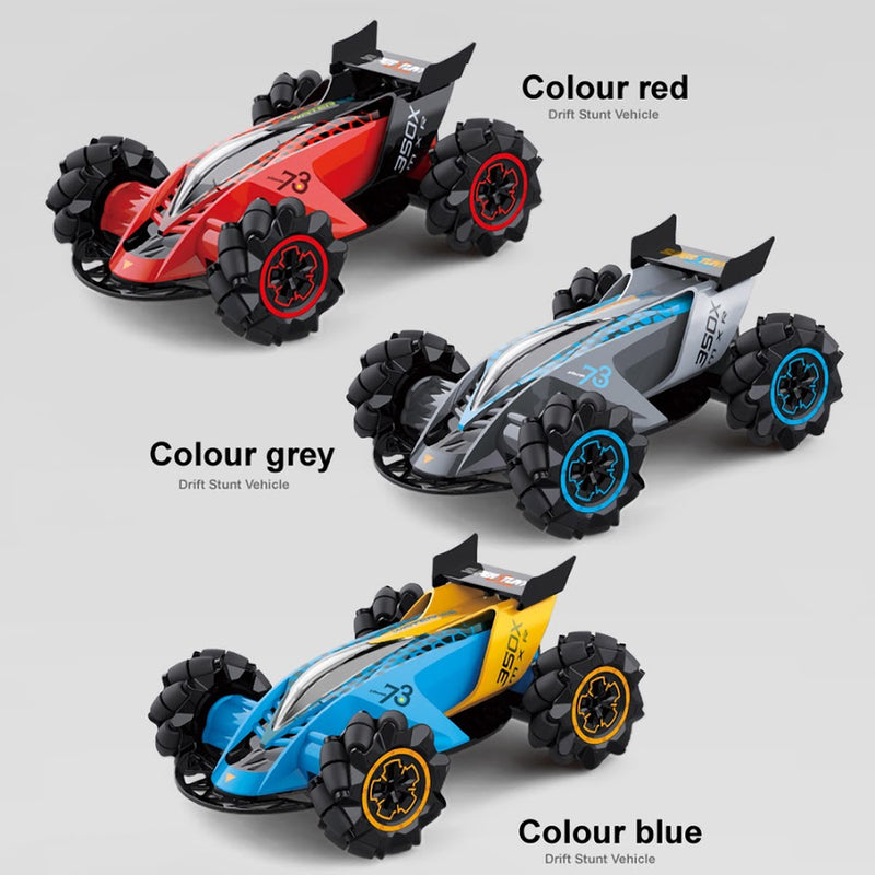 HILLO 2.4G RC Drift Stunt Car 4WD Multi-Direction LED High Speed Off-Road Vehicle With Tail Glowing Water Vapor Jet - Handle Remote Control And Watch Style Gravity Remote Control Included (Red)