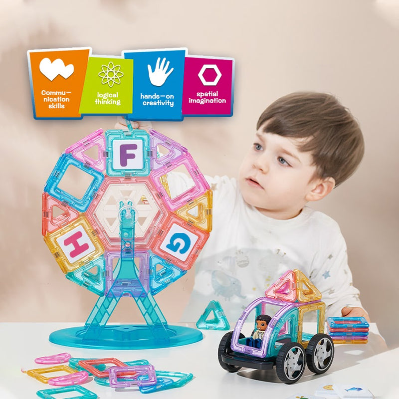 129 PCS Magnetic Tiles Building Blocks Sets to Boys Girl Preschool
