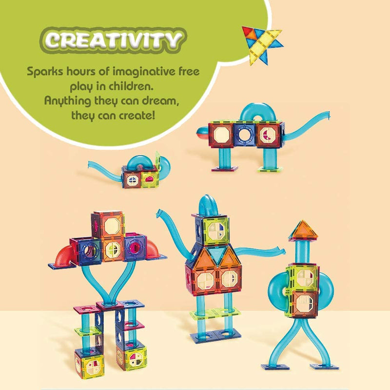 Hillo 186 pcs Marble Run Transparent Magnetic Tiles Race Track, Magnetic Building Blocks Stem Home Learning Blocks Toy Play  Set for Cultivating Creativity Imagination, Hand-on Ability and Intelligence