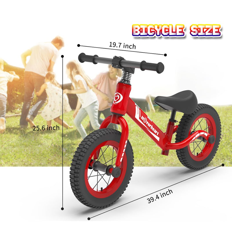 HOVER HEART Lightweight Kid's Balance Bike, 12'' Sports Balance Bike for Toddlers 18~48 Months, 2~4 Years Old with Adjustable seat and Absorbing Pneumatic Tire (Red)