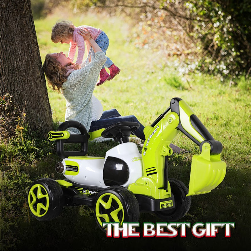 HOVER HEART Electric Excavator Ride-On Toy, 6V/4.5Ah Construction Truck 4 Wheels with Electric Arm Lift, Music for 4-6 Years Kids (Green)