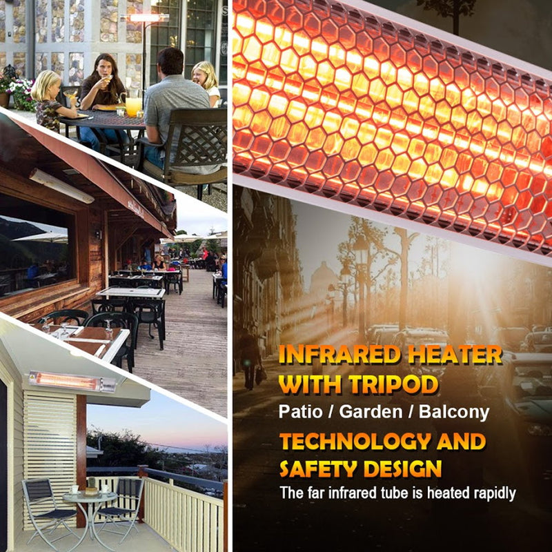 KAPAS 1500W Indoor/Outdoor Halogen Infrared Space Heater with Wall Mounted, Ceiling and Free Tripod Stand Plus Remote Control