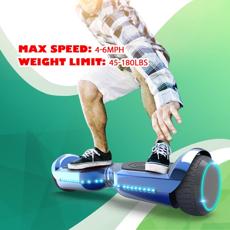 Hoverstar 6.5'' Hoverboard with Front/Back LED & Bluetooth Speaker, Self-Balance Flash Wheel, UL Chrome Blue