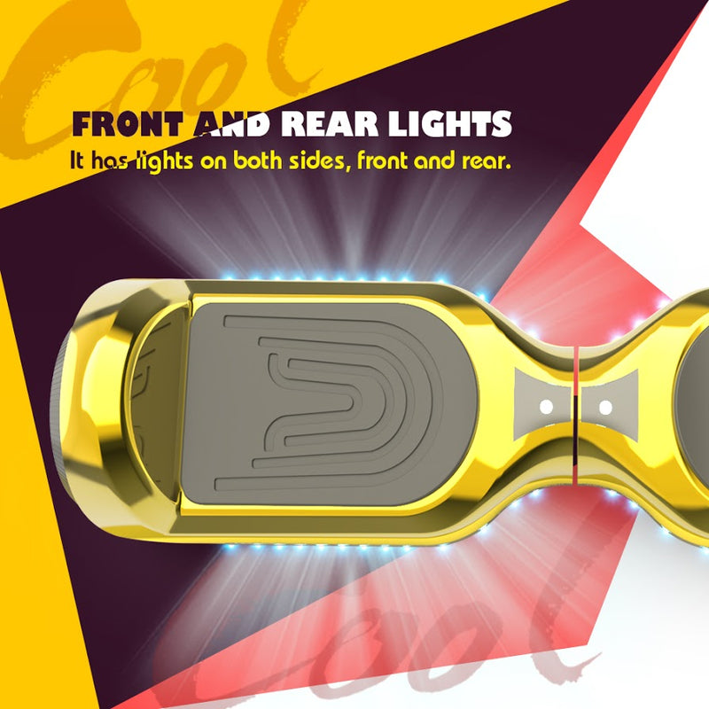 6.5'' Hoverboard with Front/Back LED & Bluetooth Speaker, Self-Balance Flash Wheel, UL Chrome Gold