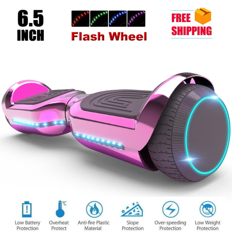 6.5'' Hoverboard with Front/Back LED & Bluetooth Speaker, Self-Balance Flash Wheel, UL Chrome Pink