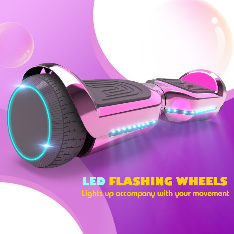 6.5'' Hoverboard with Front/Back LED & Bluetooth Speaker, Self-Balance Flash Wheel, UL Chrome Pink