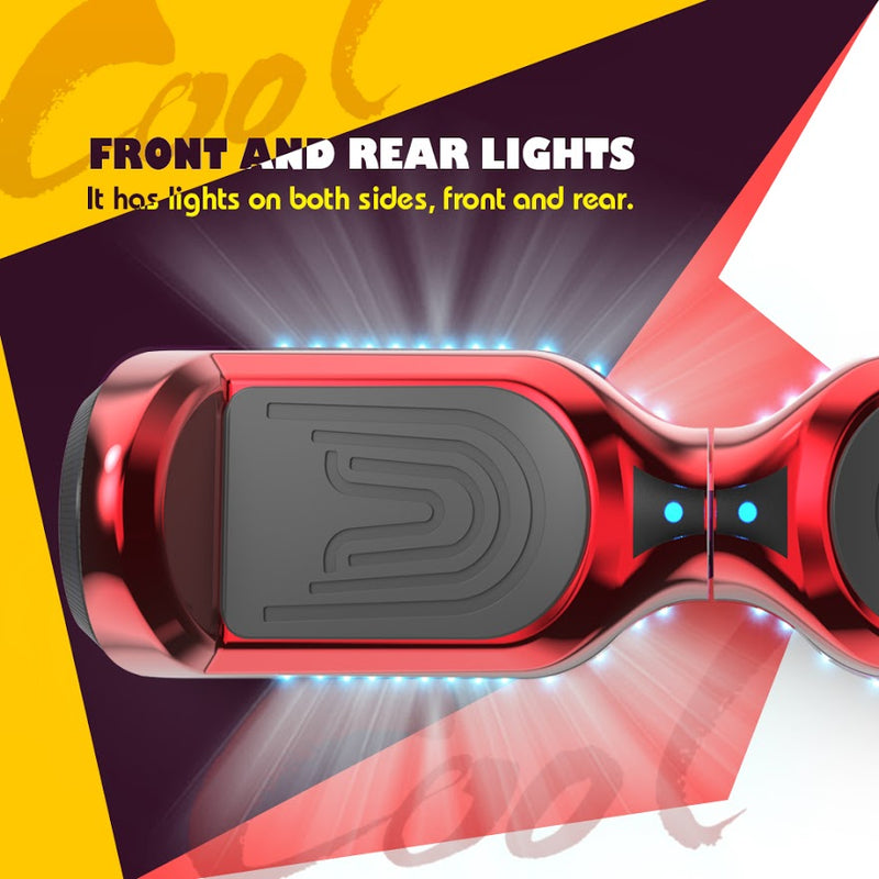 6.5'' Hoverboard with Front/Back LED & Bluetooth Speaker, Self-Balance Flash Wheel, UL Chrome Red