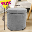 CASANINA Fabric Cushion Round Button Tufted Big and Deep Cylinder Storage Ottoman Footstool with Removable Top Lid