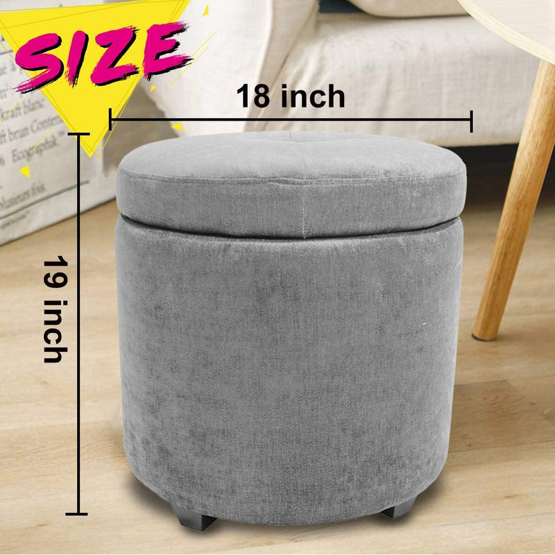 CASANINA Fabric Cushion Round Button Tufted Big and Deep Cylinder Storage Ottoman Footstool with Removable Top Lid