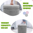 CASANINA Fabric Cushion Round Button Tufted Big and Deep Cylinder Storage Ottoman Footstool with Removable Top Lid