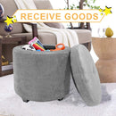 CASANINA Fabric Cushion Round Button Tufted Big and Deep Cylinder Storage Ottoman Footstool with Removable Top Lid