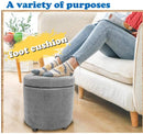 CASANINA Fabric Cushion Round Button Tufted Big and Deep Cylinder Storage Ottoman Footstool with Removable Top Lid