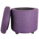 CASANINA Fabric Cushion Round Button Tufted Big and Deep Cylinder Storage Ottoman Footstool with Removable Top Lid