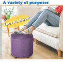 CASANINA Fabric Cushion Round Button Tufted Big and Deep Cylinder Storage Ottoman Footstool with Removable Top Lid