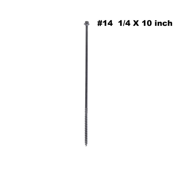 KAPAS Timber/Log/Landscaping/Deck Framing Wood Screws #14 1/4 X 10” Hex Head, Hardened Steel , Black NANO 1000hrs + Wax Exterior Coated Heavy Duty Screws (50 Count Pkg - with 5/16 inch drive bit)