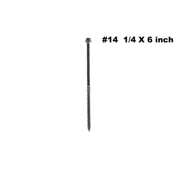 KAPAS Timber/Log/Landscaping/Deck Framing Wood Screws #14 1/4 X 6” Hex Head, Hardened Steel , Black NANO 1000hrs + Wax Exterior Coated Heavy Duty Screws (50 Count Pkg - with 5/16 inch drive bit)