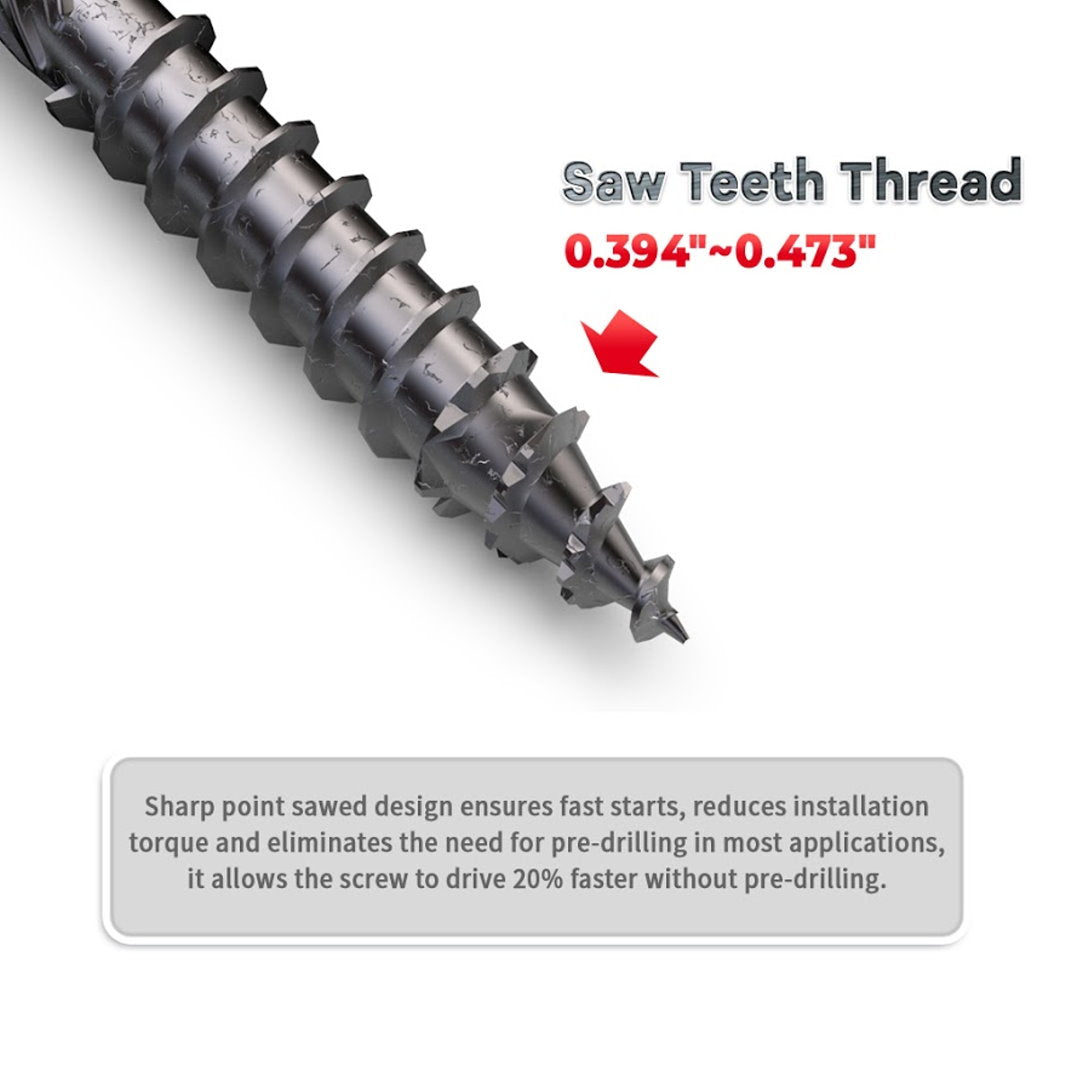 KAPAS Timber/Log/Landscaping/Deck Framing Wood Screws #14 1/4 X 8” Hex Head, Hardened Steel , Black NANO 1000hrs + Wax Exterior Coated Heavy Duty Screws (50 Count Pkg - with 5/16 inch drive bit)