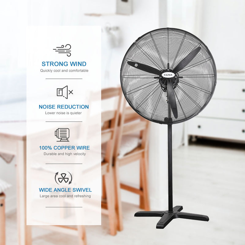 Industrial Pedestal Fan, 30"& 26" Diameter Commercial Oscillating Fan Made by Heavy Duty Metal Structure and Blade, Adjust Height, 3- Speed Control Suitable to Warehouse, Shop, Garage, and Workspace.
