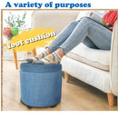 CASANINA Fabric Cushion Round Button Tufted Big and Deep Cylinder Storage Ottoman Footstool with Removable Top Lid